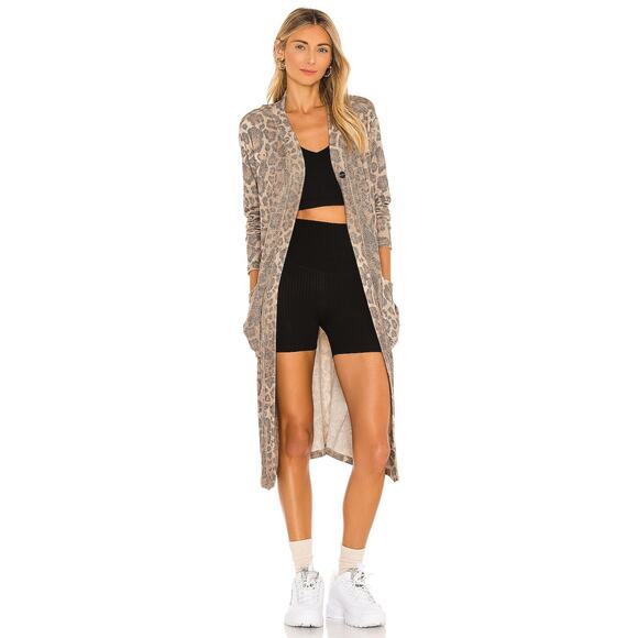 [LNA] Brown Leopard Print Kurt Longline Ribbed Knit Duster Cardigan Size Large L - Picture 1 of 12
